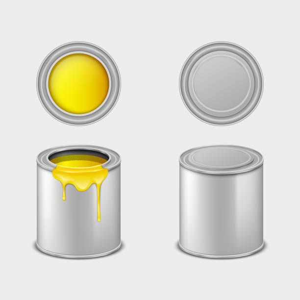 istock Paint bucket package. Blank stainless paint container for color painting liquid. Painter accessory 1414700034