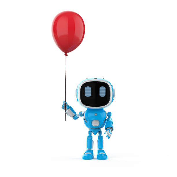 istock cute and small artificial intelligence assistant robot with red balloon 1414701359