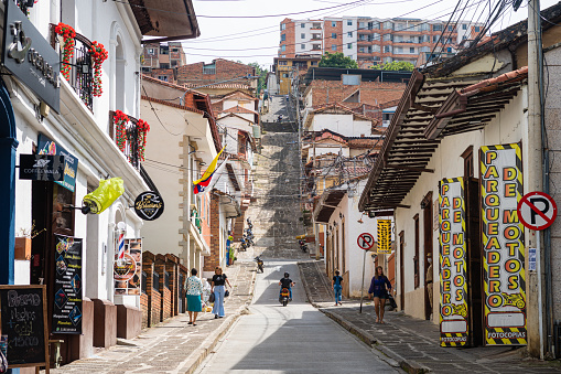 san gil, colombia. 9th august, 2022: san gil is a small town located in santander district. its streets are on hard slopes