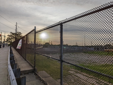 Along woodland avenue in West Philadelphia is an overpass looking over a rail right of way in a power distribution yard. Photo was taken early morning