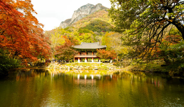 istock A temple valley colored with autumn leaves. 1414710912