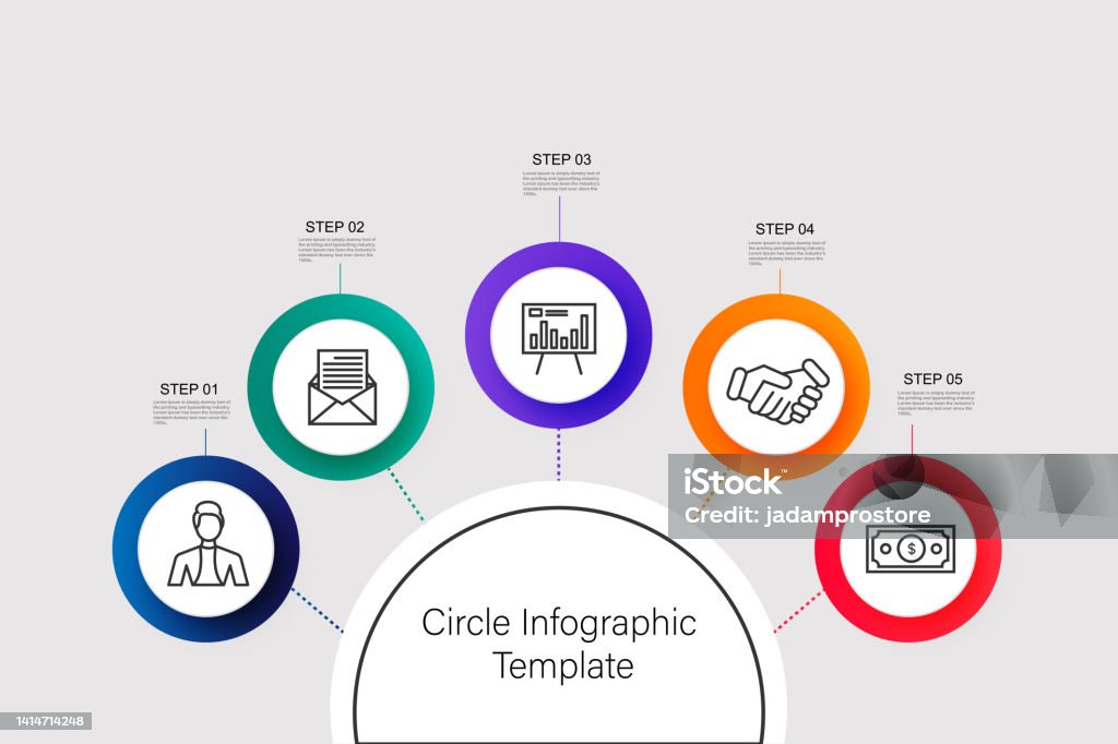 Circle Process Shape Circle Process Infographic Template With 5 Step Stock Illustration ...