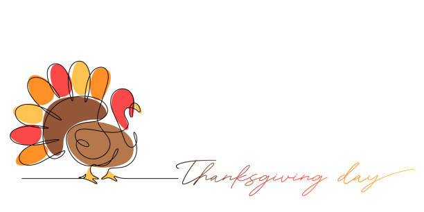 ilustraciones, imágenes clip art, dibujos animados e iconos de stock de pavo en estilo de dibujo de línea continua ilustración vectorial - thanksgiving