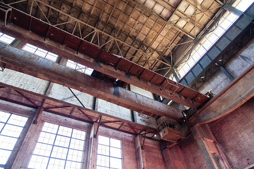 Hayange, France – April 17, 2022: An abandoned office building of an old steel mill in Hayange, France after the decline of the local steel industry