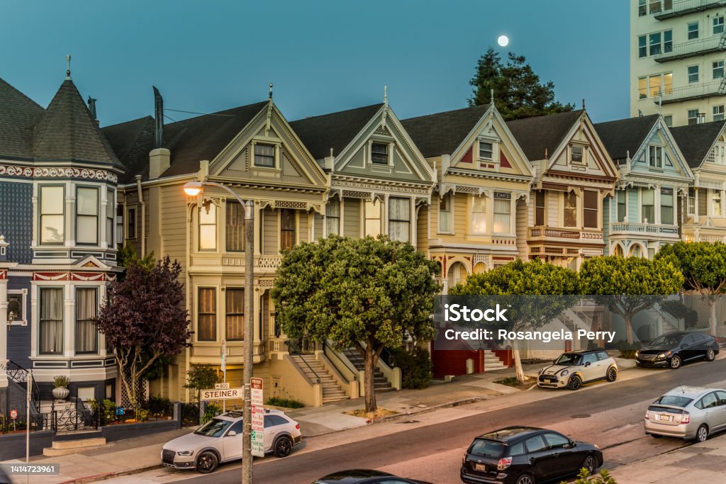 SAN FRANCISCO, CA - JULY, 07, 2017: World famous row of Victorian homes known as the "Painted Ladies" House Stock Photo