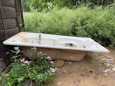 Damaged bathtub waste in the outdoor