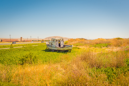 Abandoned boat near the road, Sonoma-Napa County