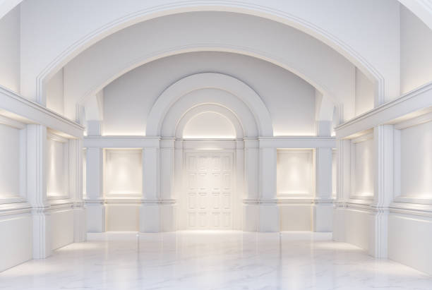moderno stile classico sfondo sala bianca 3d render - palazzo reale foto e immagini stock