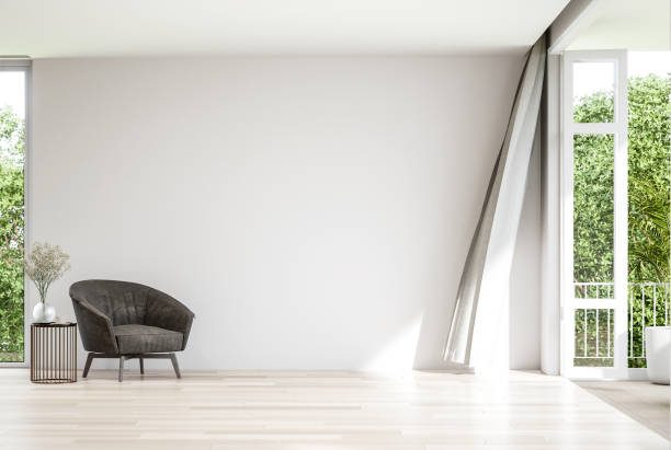 istock moderm style empty white wall living room decorate with brown lounge chair 3d render 1414733248