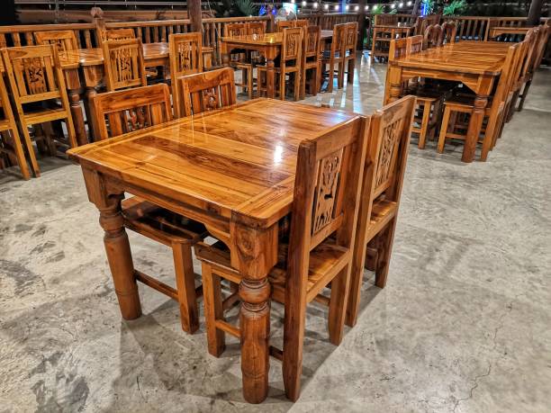 istock wooden table at the restaurant 1414736785