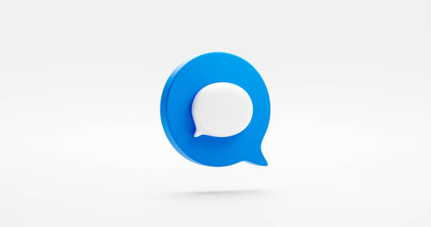 istock Blank speech icon dialog bubble isolated on white 3d background with empty blue message speak symbol or communication talk chatting balloon sign and social chat dialogue button simple conversation. 1414737269