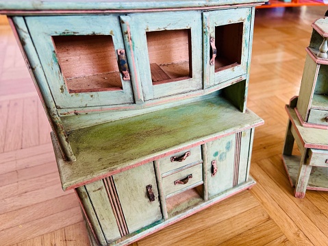 Vintage dollhouse, kitchen cabinet