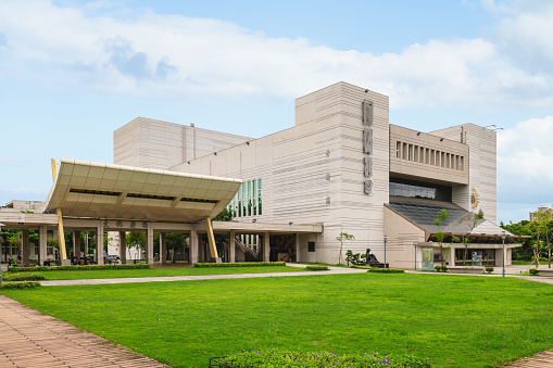 July 15, 2022: Chiayi City Culture Center in Chiayi city, Taiwan, was built in 1992, contains three buildings respectively for a museum, a library, and a music hall, and a exquisite courtyards.