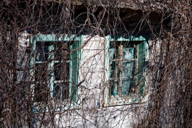 istock Old abandoned farmhouse with two broken window 1414741480