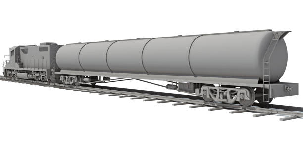 istock Train with tanker car 3D rendering on white background 1414742432
