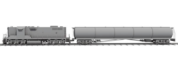 Train with tanker car 3D rendering on white background