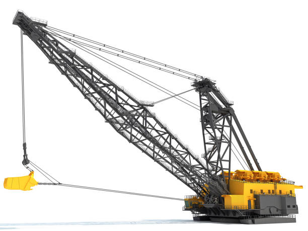 dragline excavator rendering 3d di macchinari per l'edilizia pesante su sfondo bianco - drag line foto e immagini stock