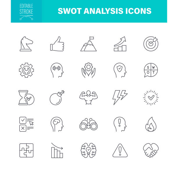swot-analysesymbole bearbeitbarer strich - schlapp machen stock-grafiken, -clipart, -cartoons und -symbole