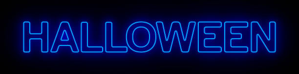 istock blue neon halloween on dark background. 3D illustration 1414746845