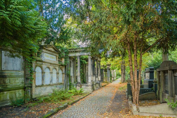 Decorative historic family tombs in the old Jewish cemetery in Wrocaw. stock photo