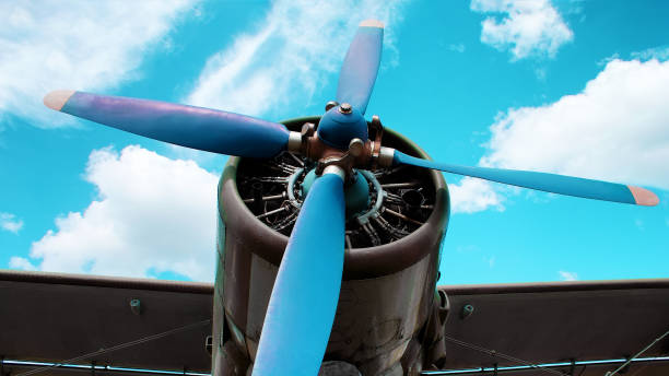 istock Airplane engine blades on a blue background. 1414749035