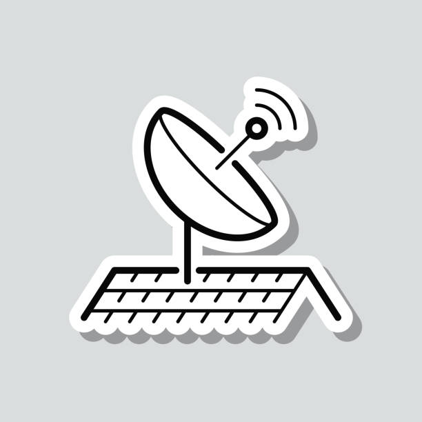 ilustrações de stock, clip art, desenhos animados e ícones de satellite dish on roof. icon sticker on gray background - satellite dish television aerial isolated satellite tv