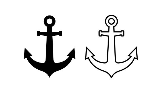 앵커 아이콘입니다. 해양 상징. 선박 또는 항구 지정. - anchor stock illustrations