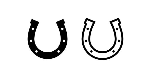 hufeisen-ikone. viel glück symbol. - horseshoe stock-grafiken, -clipart, -cartoons und -symbole