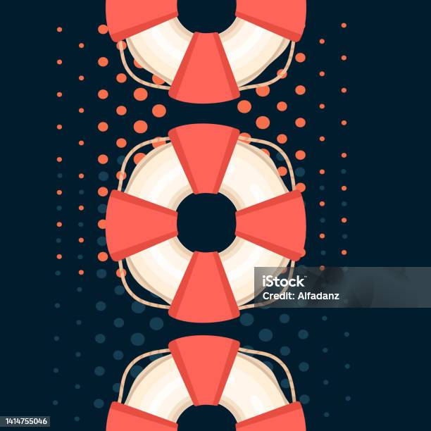 Seamless Pattern Of Red Swimming Circle Vector Illustration On Dark ...