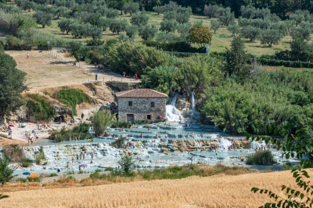 saturnia tuscany - waterfall health spa man made landscape imagens e fotografias de stock