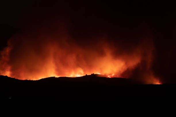 istock Huge forest fire in Moncayo, at night, Aragon, Spain 1414756264