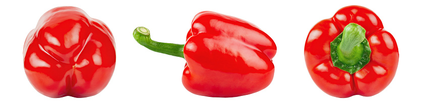 Paprika. Sets pepper red. Bell pepper isolated on white background. Sweet red peppers. Full depth of field. File contains clipping path.