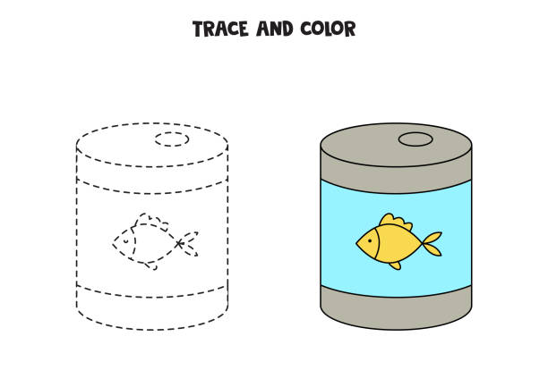 Trace and color cute hand drawn fish food. Worksheet for children. Trace and color hand drawn fish food. Worksheet for kids. fish food stock illustrations