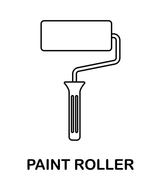 Coloring page with Paint roller for kids Coloring page with Paint roller for kids easy black and white drawing stock illustrations