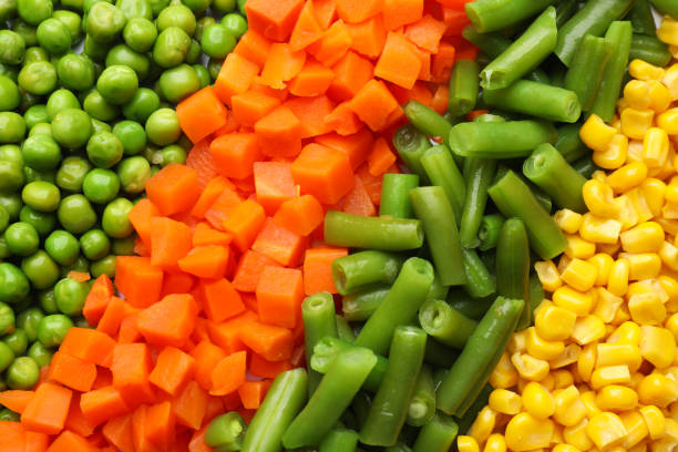istock Sorted mix of fresh vegetables as background, top view 1414762565