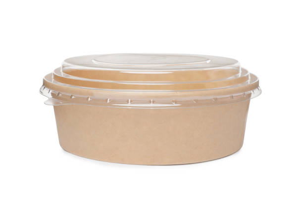 Empty paper bowl isolated on white. Container for food