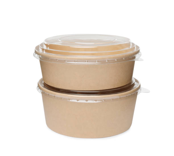 istock Empty paper bowls on white background. Containers for food 1414762606