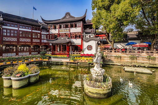 29 November 2018: Shanghai, China - Lake in the Yu Garden of the Old Town district, a major visitor attraction.