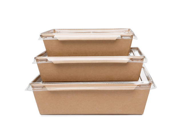 istock Stacked paper containers for food on white background 1414762619