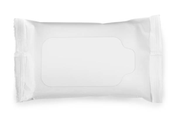 istock Wet wipes flow pack isolated on white, top view 1414762706