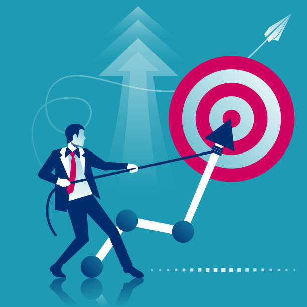 istock Achievement goal concept. Businessman in suit  raises up arrow chart to target. 1414762718