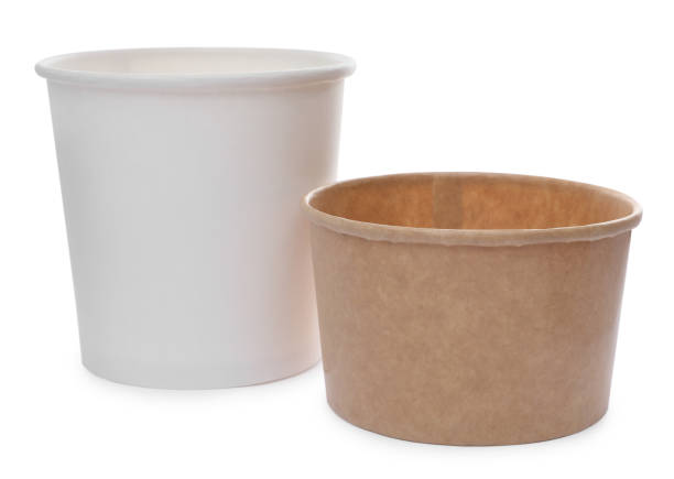 istock Empty paper cup and bowl on white background. Containers for food 1414765033