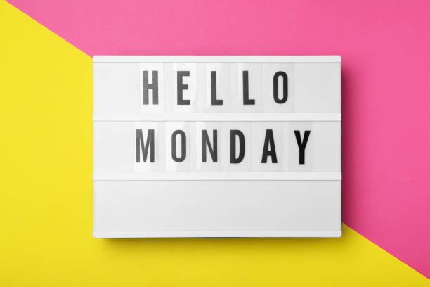 istock Light box with message Hello Monday on color background, top view 1414765073