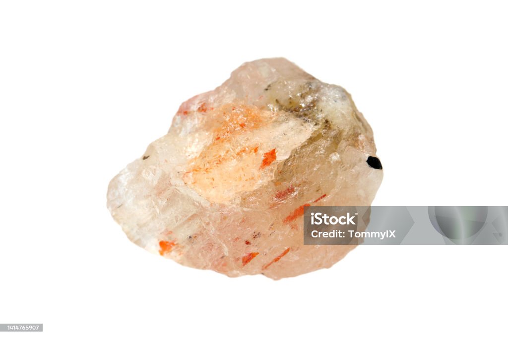 Natural rough sunstone Natural rough uncut sunstone gem on white background Feldspar Stock Photo