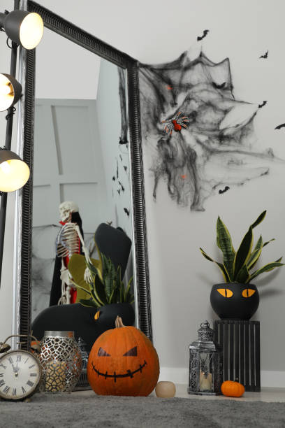istock Modern room decorated for Halloween. Festive interior 1414766412
