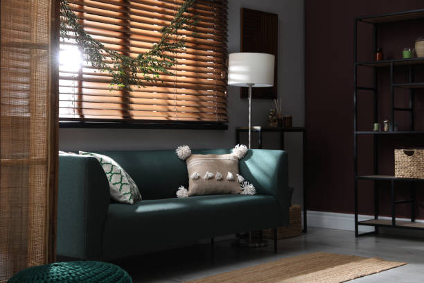 istock Stylish room decorated with beautiful eucalyptus garland 1414766477