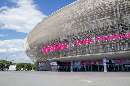 Krakow, Poland - June 1, 2022: Tauron Arena Kraków, indoor modern entertainment and sports venue.