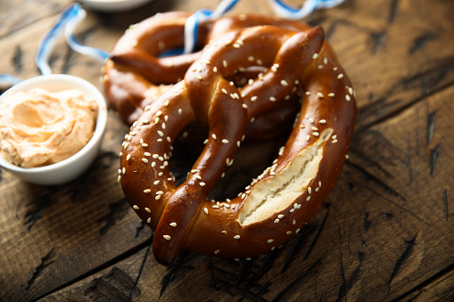 Traditional homemade pretzels with sesame seeds