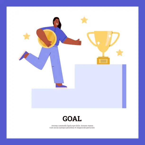 Vector illustration of Goal and next level award poster or banner, flat vector illustration isolated.