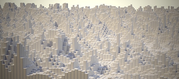 3D Rendering of White Skyscrapers, Office Buildings , City life, growth. Box shape background. White colors.